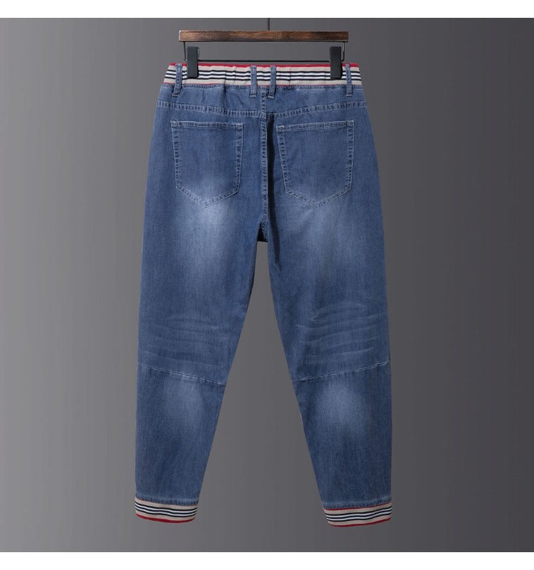 Plus Size Men's Elasticated Waistband  Jeans, Stretch Harlem Jeans,Spring Denim Pants