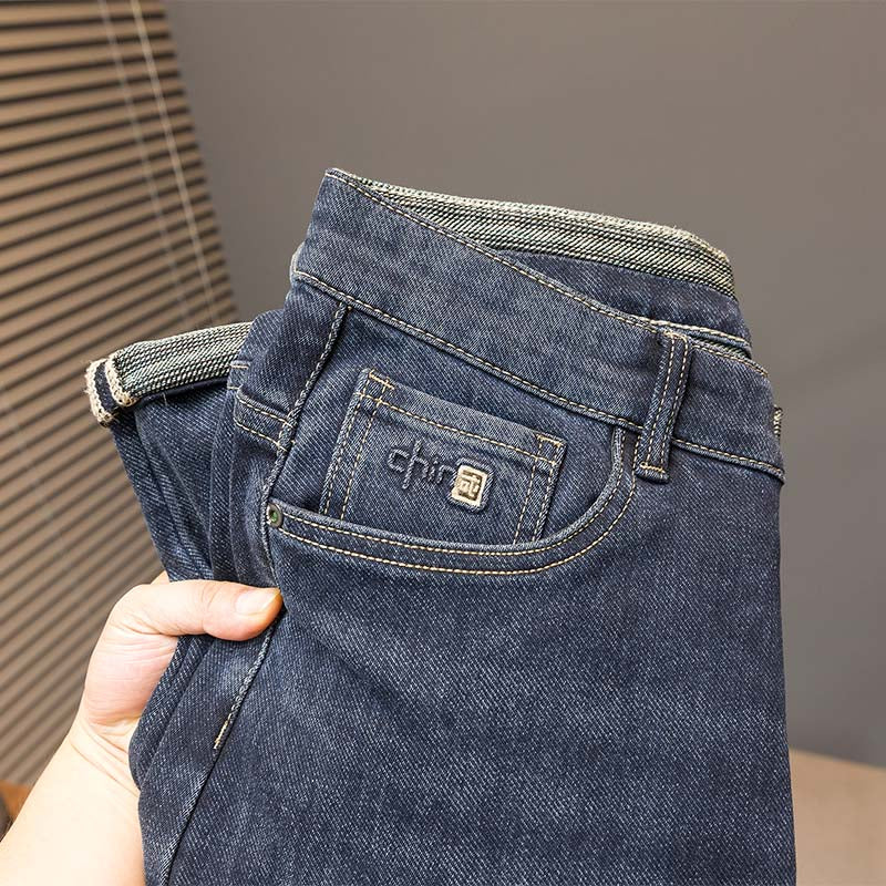 Lockere Stretch-Winterjeans für Herren in Übergröße, klassische minimalistische Jeans 