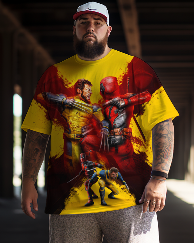 Deadpool vs Wolverine T-Shirt für Herren in Übergröße, kurzärmelig