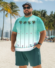 Men's Miami Palm Beach Plus Size T-Shirt Set, Men's Casual Suit