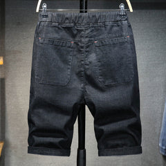 Short en jean à taille élastique et cordon de serrage pour homme, short slim, jean au genou, grande taille 