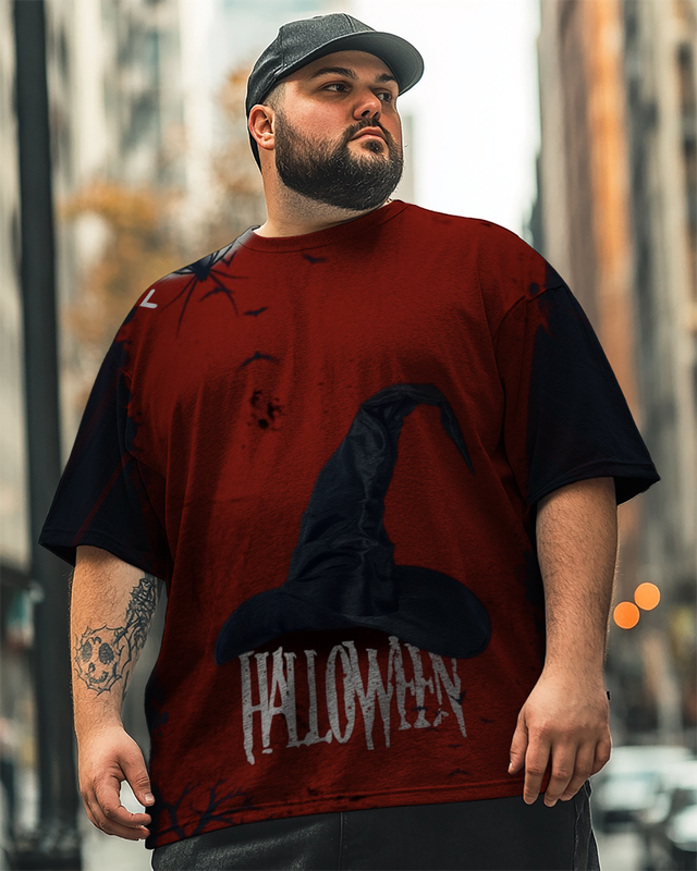 Herren T-Shirt mit Halloween-Hexenhut-Muster in Übergröße