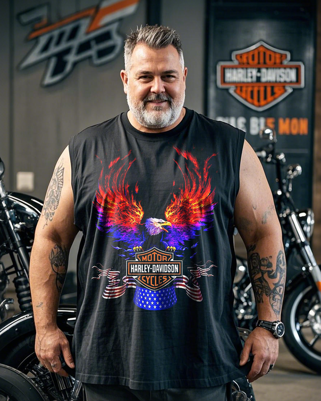 Vintage Harley Davidson Men's Plus Size Printed Sleeveless T-Shirt