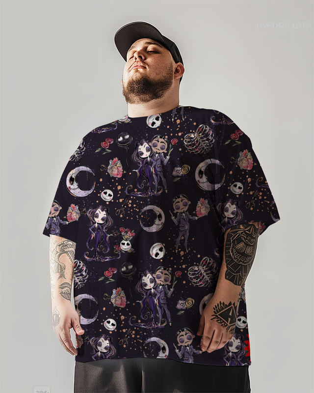 Men's Horror Family Moon Fabric Plus Size T-Shirt & Short,