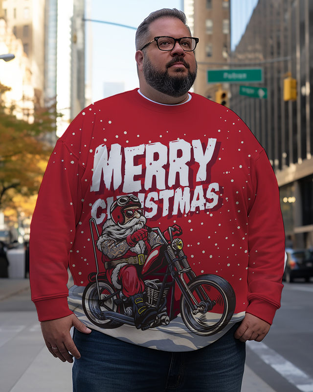 Herren-Sweatshirts mit Aufschrift „Merry Christmas &amp; A Happy New Year“ und Weihnachtsmann-Motorrad in Übergröße