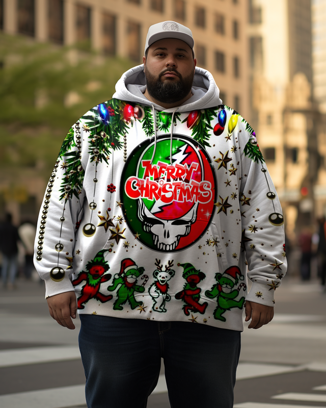 Sweat à capuche grande taille pour homme avec inscription « Joyeux Noël »