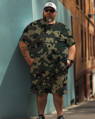 Men's Camouflage Plus Size T-Shirt Set, Men's Sports Style Suit