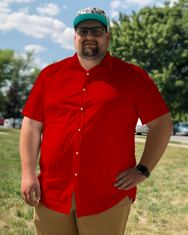 Chemise rouge à manches courtes pour homme grande taille 