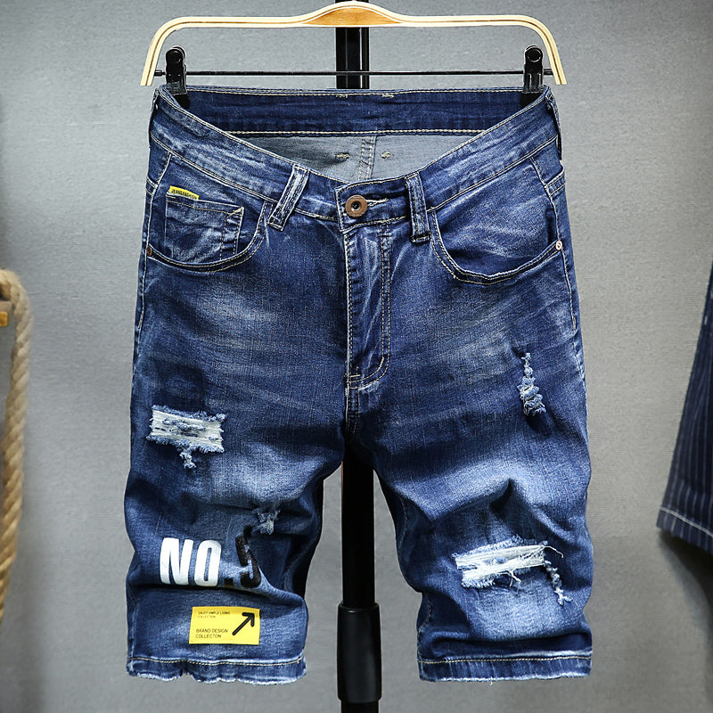 Short en jean déchiré grande taille pour homme, jean décontracté au genou pour l'été 