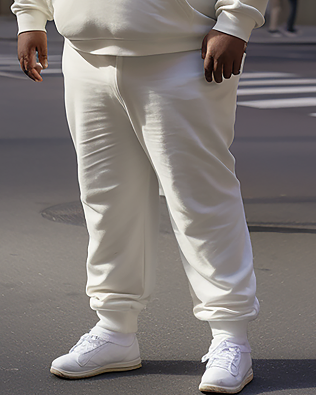 Men's White Plus Size Hoodie&Pants